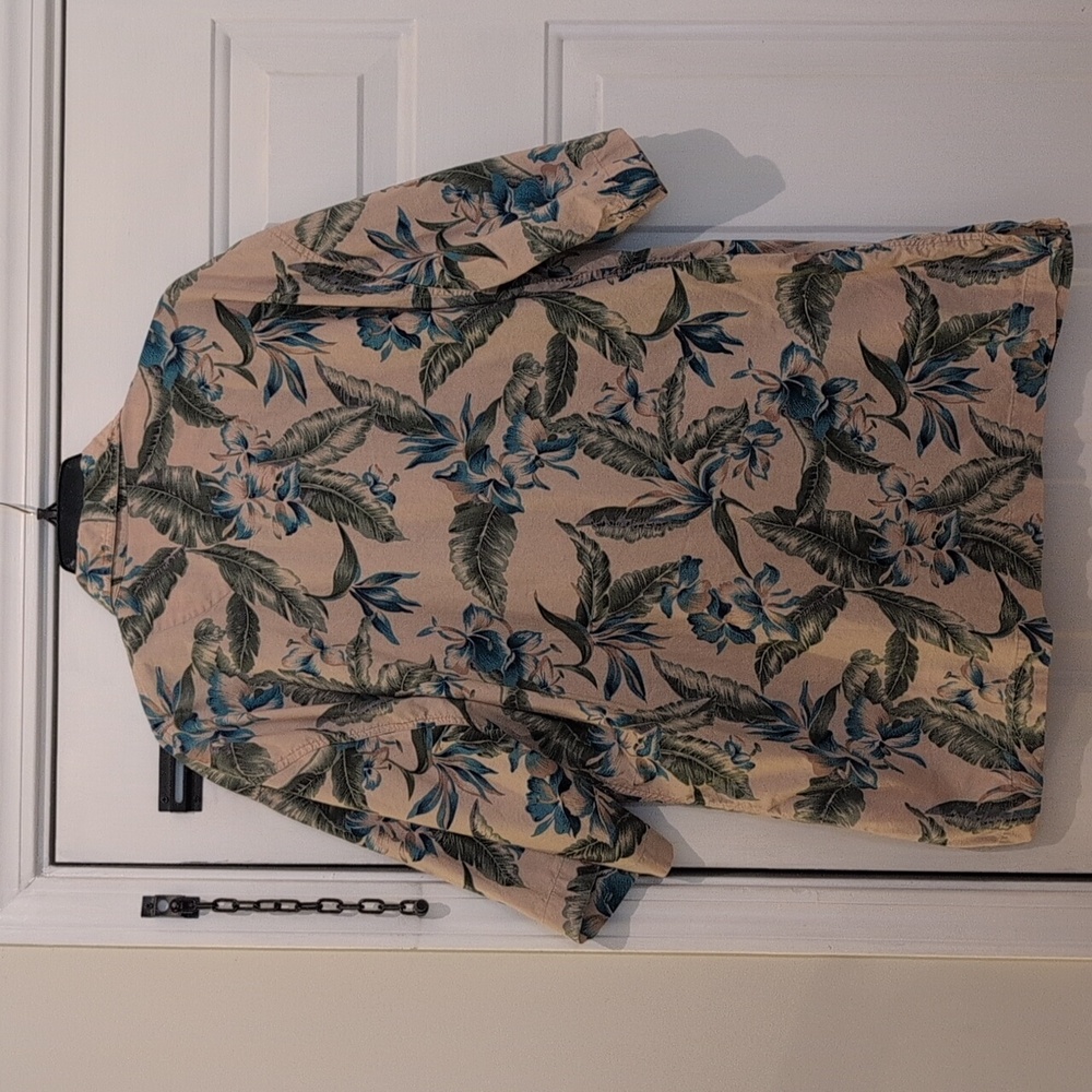 Men's Sauce By Berne Tan/Green/Blue Floral Button Down Hawaiian Style Shirt, XL - Picture 3 of 9